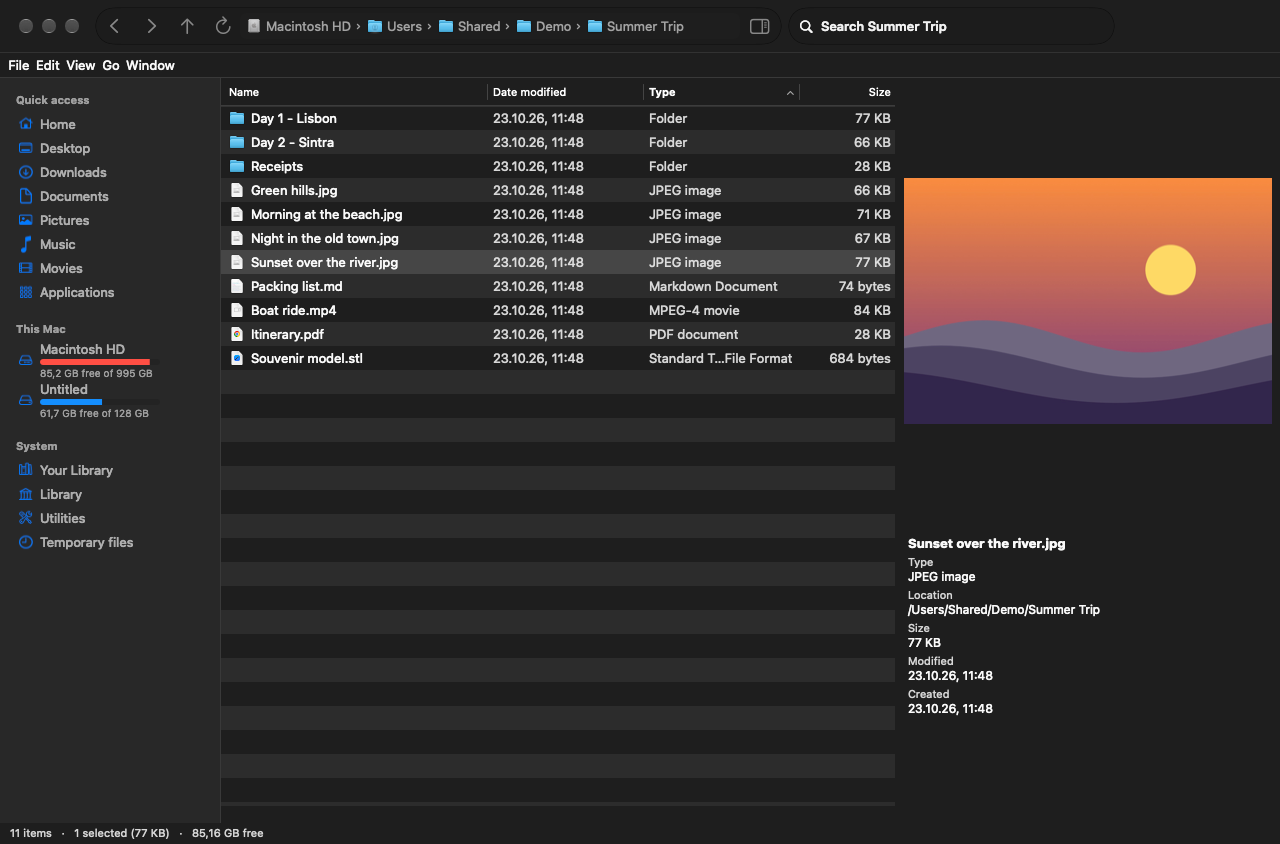 Elxplorer with a picture in the preview pane